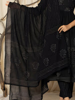 Thumbnail for Printed Cotton Anarkali Kurta With Pant & Dupatta, Black - Hiral Fashion - Distacart