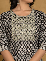 Thumbnail for Printed Cotton Anarkali Kurta With Pant & Dupatta, Black - Hiral Fashion - Distacart