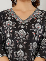 Thumbnail for Printed Cotton Straight Kurta With Pant & Dupatta, Black - Hiral Fashion - Distacart