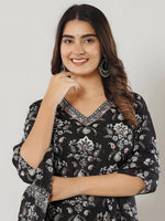 Thumbnail for Printed Cotton Straight Kurta With Pant & Dupatta, Black - Hiral Fashion - Distacart