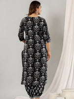Thumbnail for Printed Cotton Straight Kurta With Pant & Dupatta, Black - Hiral Fashion - Distacart
