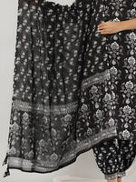 Thumbnail for Printed Cotton Straight Kurta With Pant & Dupatta, Black - Hiral Fashion - Distacart