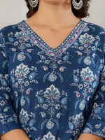 Thumbnail for Printed Cotton Straight Kurta With Pant & Dupatta, Blue - Hiral Fashion - Distacart