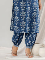 Thumbnail for Printed Cotton Straight Kurta With Pant & Dupatta, Blue - Hiral Fashion - Distacart