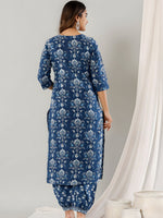 Thumbnail for Printed Cotton Straight Kurta With Pant & Dupatta, Blue - Hiral Fashion - Distacart