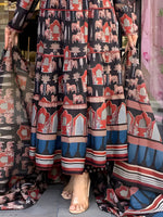 Thumbnail for Printed Designer Neck Flared Anarkali Kurta With Pant & Dupatta, Black - Hiral Fashion - Distacart