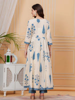 Thumbnail for Printed Designer Neck Flared Anarkali Kurta With Pant & Dupatta, Aqua-Blue - Hiral Fashion - Distacart