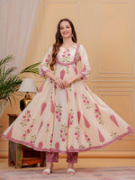 Thumbnail for Printed Designer Neck Flared Anarkali Kurta With Pant & Dupatta, Pink - Hiral Fashion - Distacart