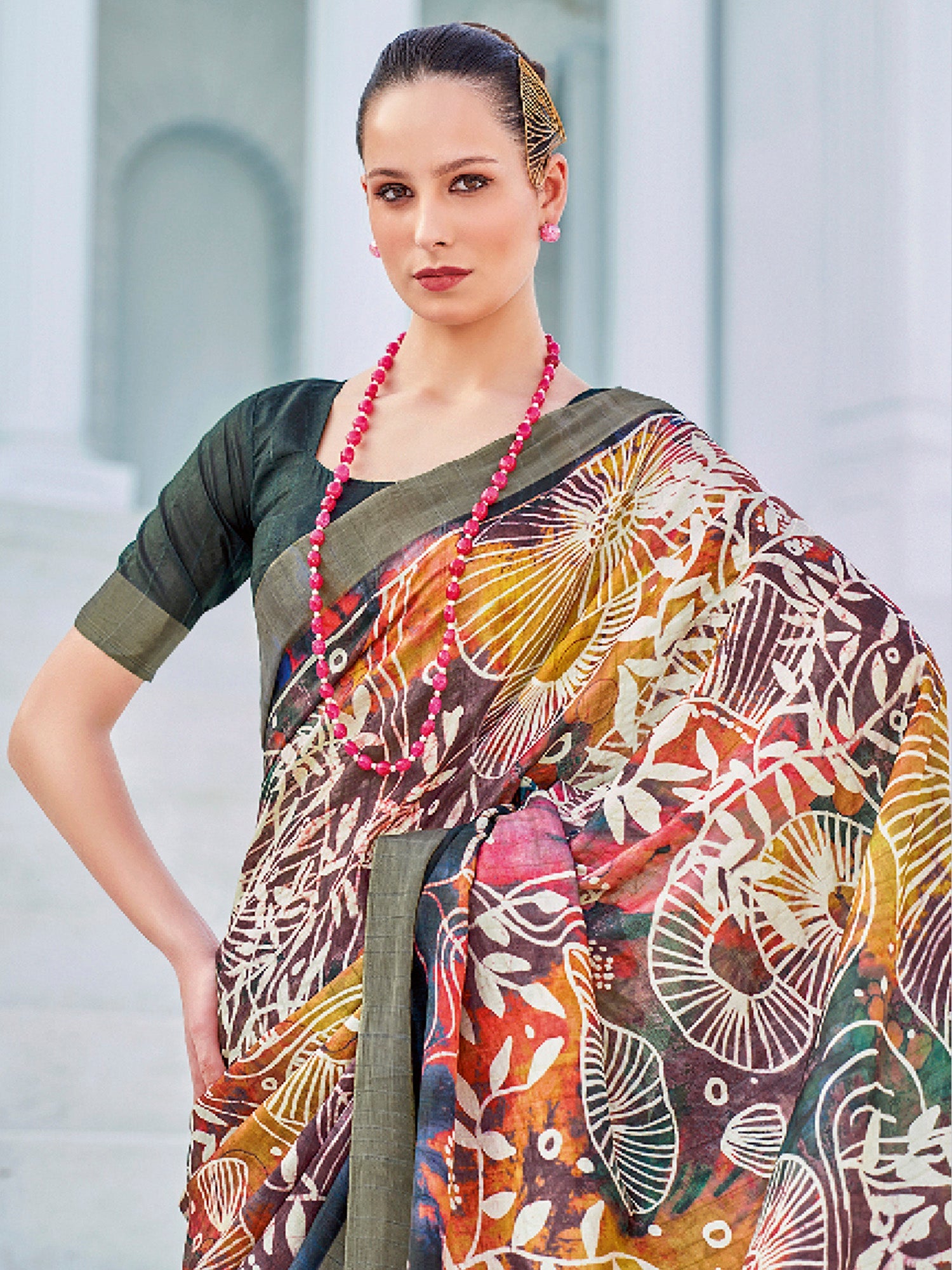 NOZ2TOZ Women's Cotton Blend Multi Color Printed Designer Saree With Blouse Piece - Distacart