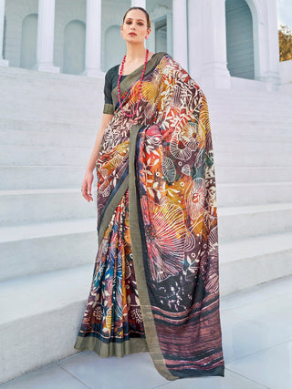 NOZ2TOZ Women's Cotton Blend Multi Color Printed Designer Saree With Blouse Piece - Distacart