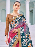 Thumbnail for NOZ2TOZ Women's Cotton Blend Pink Printed Designer Saree With Blouse Piece - Distacart