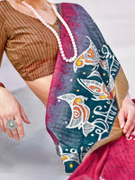 Thumbnail for NOZ2TOZ Women's Cotton Blend Pink Printed Designer Saree With Blouse Piece - Distacart