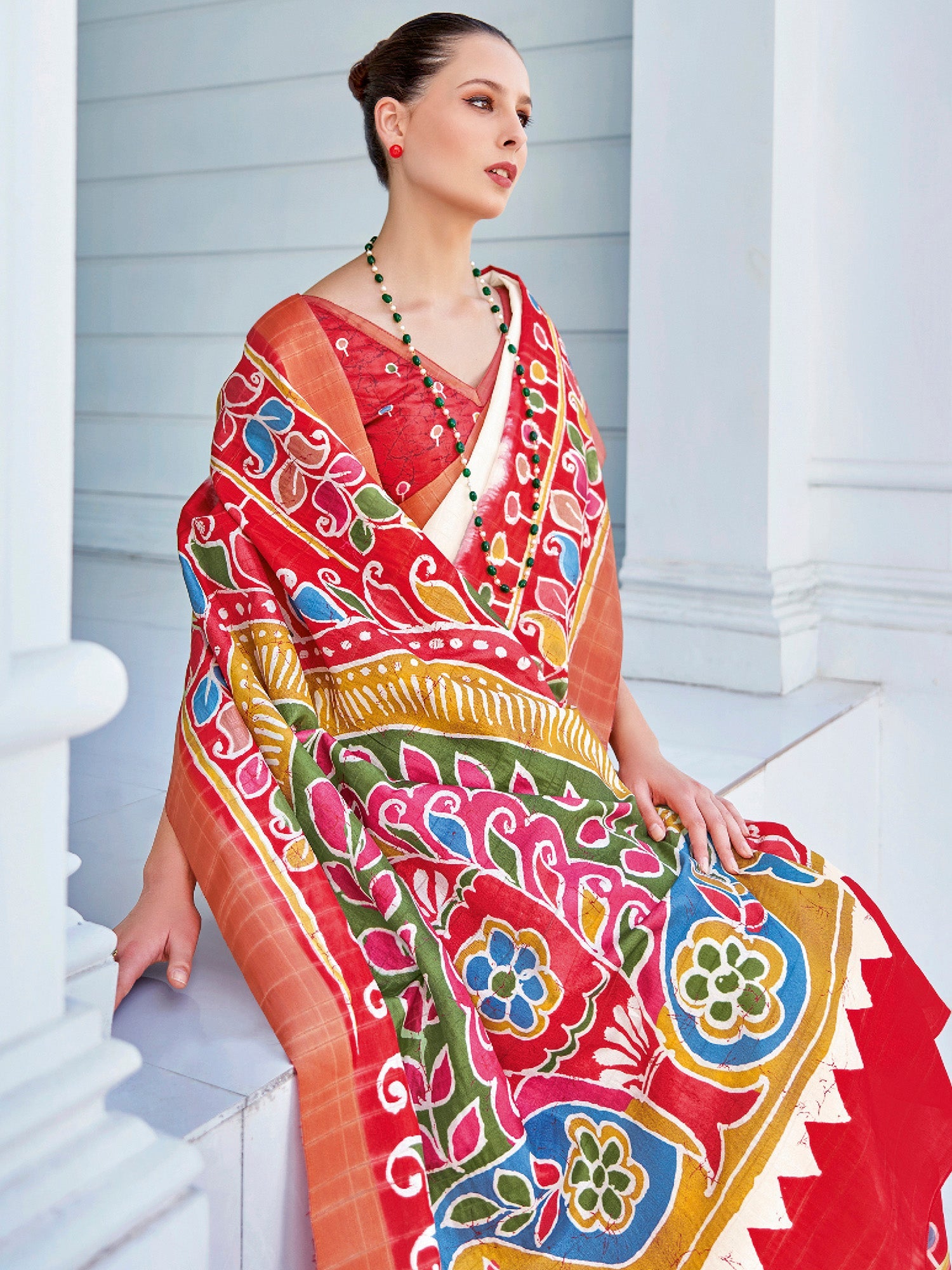 NOZ2TOZ Women's Cotton Blend White Printed Designer Saree With Blouse Piece - Distacart