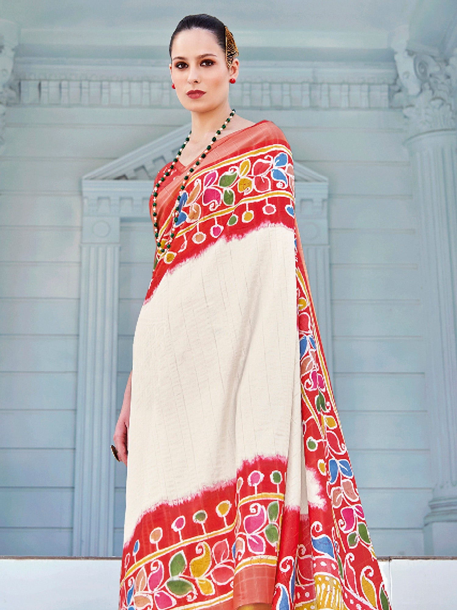 NOZ2TOZ Women's Cotton Blend White Printed Designer Saree With Blouse Piece - Distacart