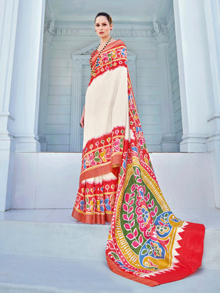 NOZ2TOZ Women's Cotton Blend White Printed Designer Saree With Blouse Piece - Distacart