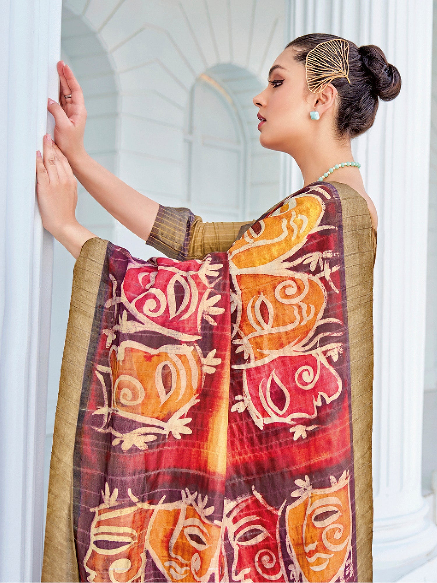 NOZ2TOZ Women's Cotton Blend Olive Printed Designer Saree With Blouse Piece - Distacart