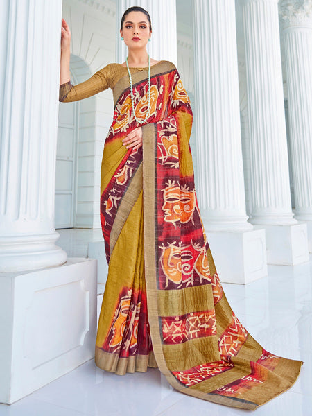 NOZ2TOZ Women's Cotton Blend Olive Printed Designer Saree With Blouse Piece - Distacart