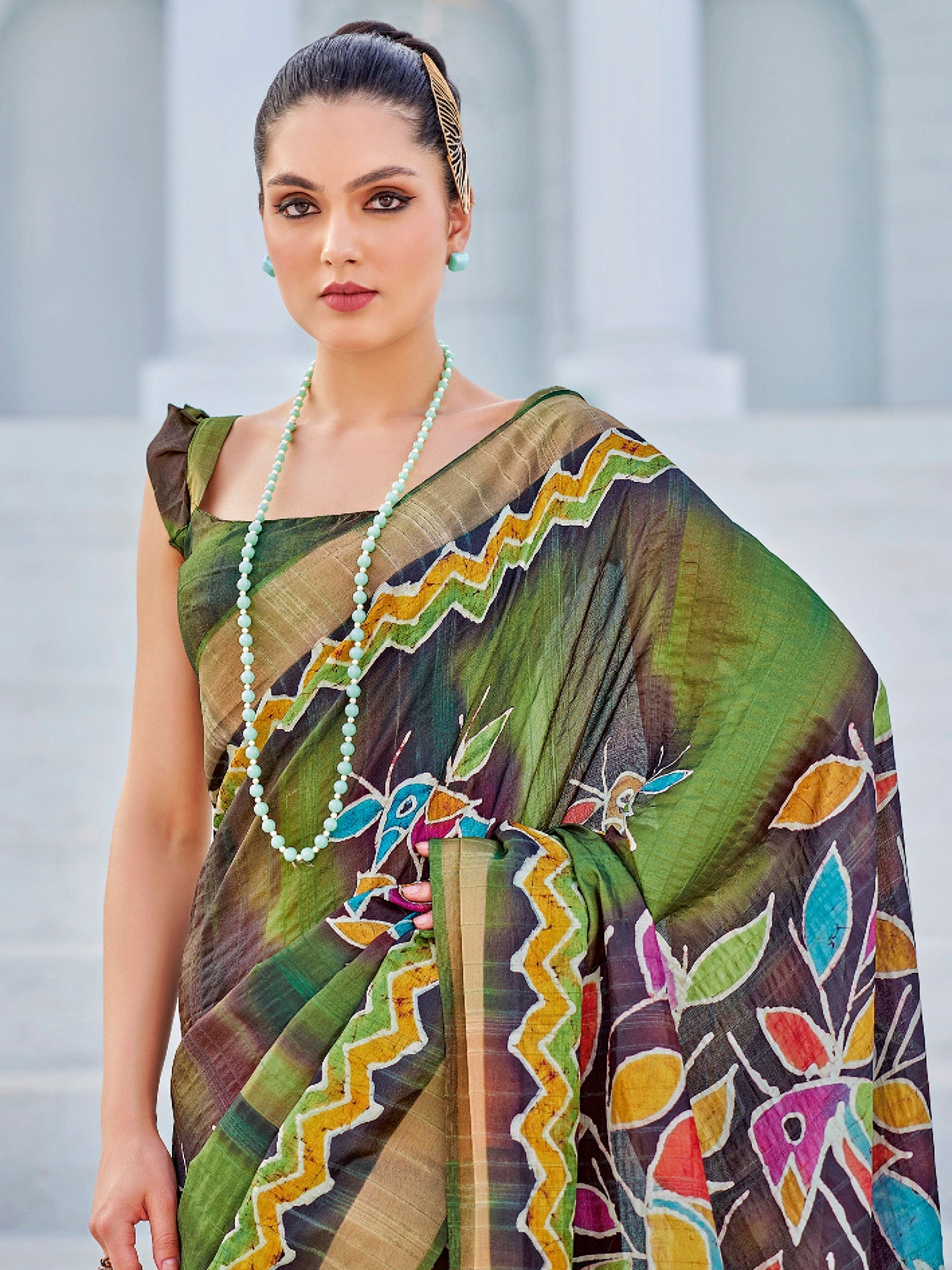 NOZ2TOZ Women's Cotton Blend Green Printed Designer Saree With Blouse Piece - Distacart