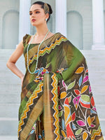 Thumbnail for NOZ2TOZ Women's Cotton Blend Green Printed Designer Saree With Blouse Piece - Distacart