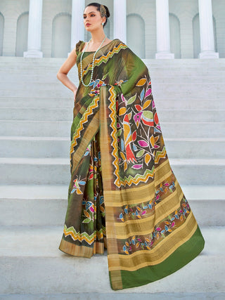 NOZ2TOZ Women's Cotton Blend Green Printed Designer Saree With Blouse Piece - Distacart