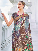 Thumbnail for NOZ2TOZ Women's Cotton Blend Brown Printed Designer Saree With Blouse Piece - Distacart