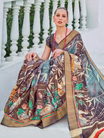 Thumbnail for NOZ2TOZ Women's Cotton Blend Brown Printed Designer Saree With Blouse Piece - Distacart