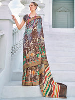 Thumbnail for NOZ2TOZ Women's Cotton Blend Brown Printed Designer Saree With Blouse Piece - Distacart