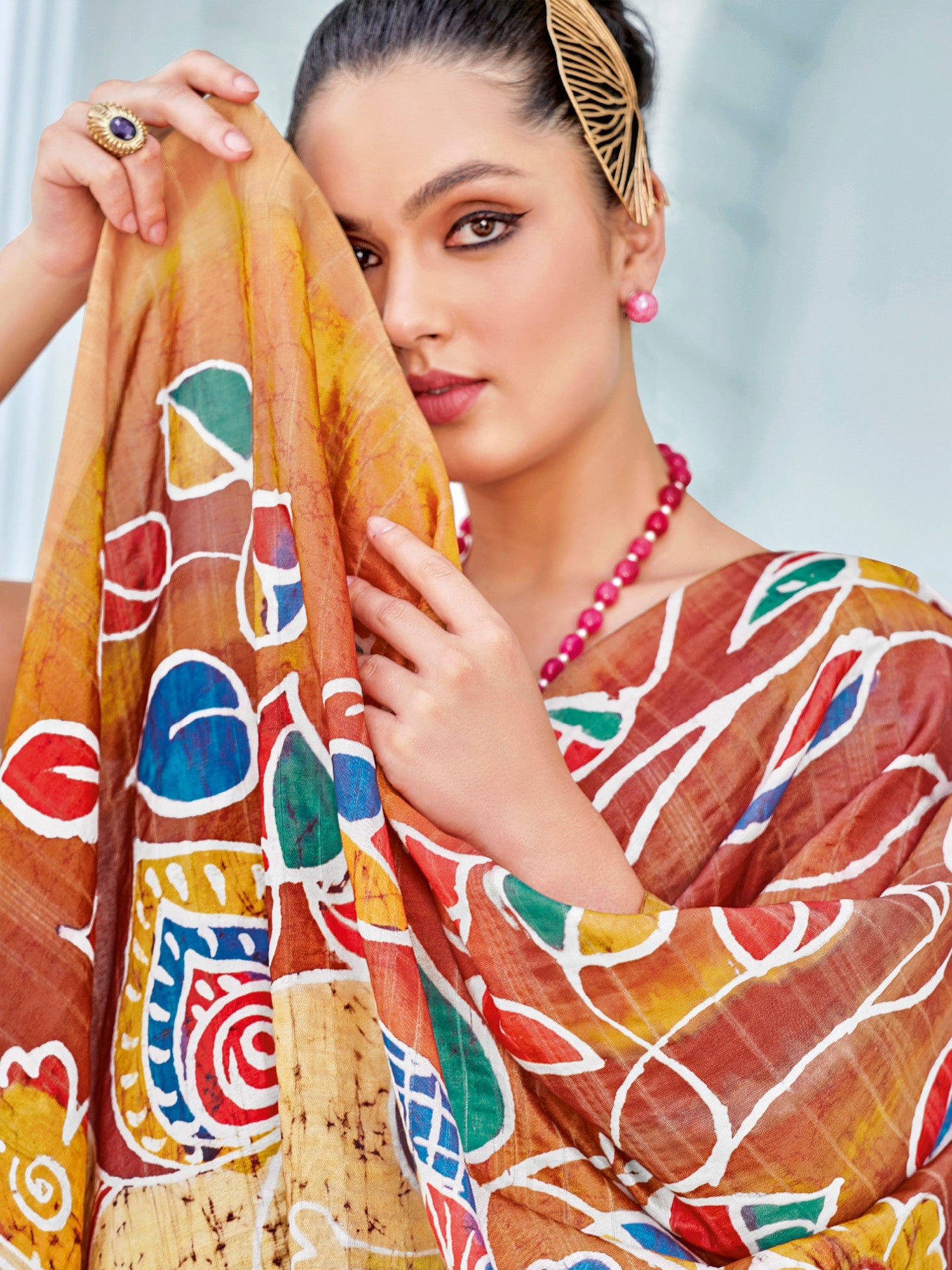 NOZ2TOZ Women's Cotton Blend Orange Printed Designer Saree With Blouse Piece - Distacart