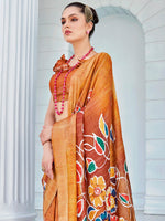 Thumbnail for NOZ2TOZ Women's Cotton Blend Orange Printed Designer Saree With Blouse Piece - Distacart
