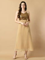 Thumbnail for Myshka Women's Beige Solid Georgette Party Dress - Distacart