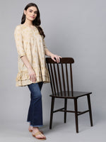 Thumbnail for Ahalyaa Beige Cotton Gold Printed Tunic - Distacart