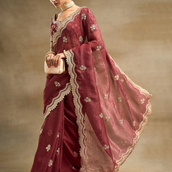 kasee Floral Embroidered Pure Silk Saree - Distacart