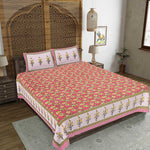 Thumbnail for Rudra Bazaar Red 210 TC Cotton Double King Bedsheet With 2 Pillow Covers