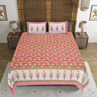 Thumbnail for Rudra Bazaar Red 210 TC Cotton Double King Bedsheet With 2 Pillow Covers
