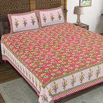 Thumbnail for Rudra Bazaar Red 210 TC Cotton Double King Bedsheet With 2 Pillow Covers