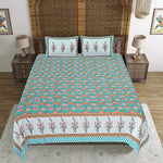 Thumbnail for Rudra Bazaar Turquoise Blue 210 TC Cotton Double King Bedsheet With 2 Pillow Covers