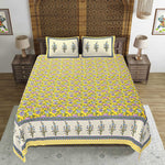 Thumbnail for Rudra Bazaar Yellow 210 TC Cotton Double King Bedsheet With 2 Pillow Covers