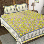 Thumbnail for Rudra Bazaar Yellow 210 TC Cotton Double King Bedsheet With 2 Pillow Covers