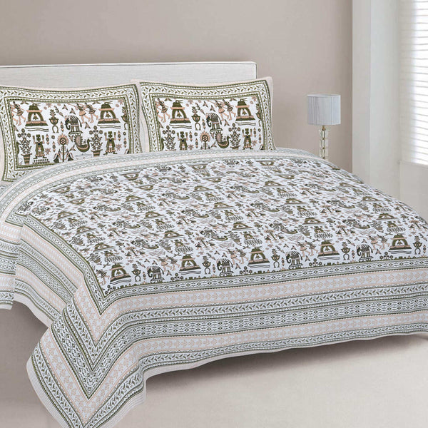 Rudra Bazaar Olive 210 TC Cotton Double King Bedsheet With 2 Pillow Covers - Distacart