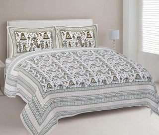 Rudra Bazaar Olive 210 TC Cotton Double King Bedsheet With 2 Pillow Covers - Distacart