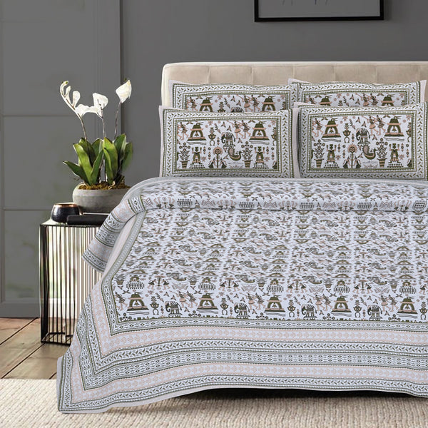 Rudra Bazaar Olive 210 TC Cotton Double King Bedsheet With 2 Pillow Covers
