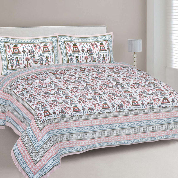 Rudra Bazaar Orange Turquise 210 TC Cotton Double King Bedsheet With 2 Pillow Covers - Distacart