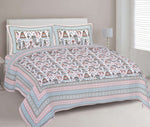 Thumbnail for Rudra Bazaar Orange Turquise 210 TC Cotton Double King Bedsheet With 2 Pillow Covers