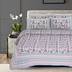 Thumbnail for Rudra Bazaar Orange Turquise 210 TC Cotton Double King Bedsheet With 2 Pillow Covers