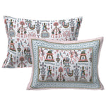 Thumbnail for Rudra Bazaar Orange Turquise 210 TC Cotton Double King Bedsheet With 2 Pillow Covers