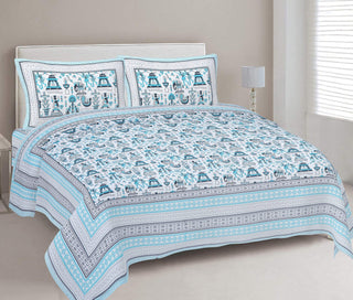 Rudra Bazaar Blue 210 TC Cotton Double King Bedsheet With 2 Pillow Covers - Distacart