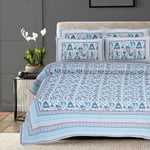 Thumbnail for Rudra Bazaar Blue 210 TC Cotton Double King Bedsheet With 2 Pillow Covers