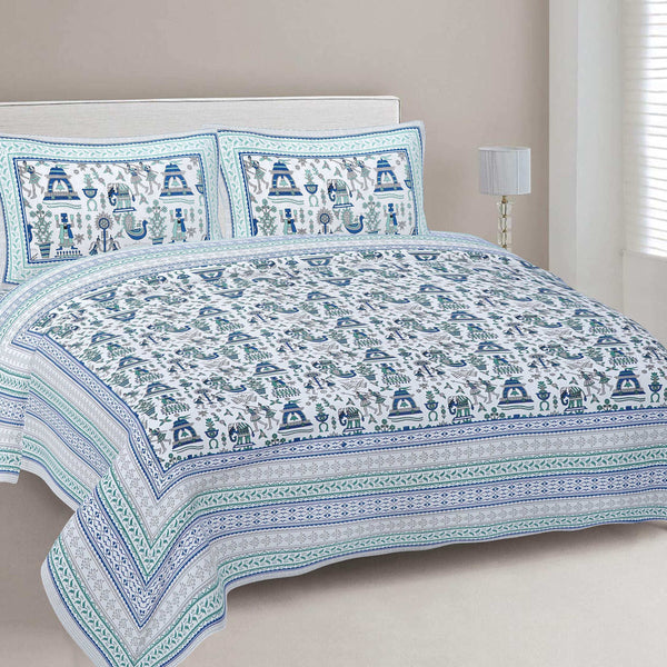 Rudra Bazaar Turquoise Blue 210 TC Cotton Double King Bedsheet With 2 Pillow Covers - Distacart