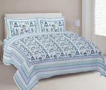 Thumbnail for Rudra Bazaar Turquoise Blue 210 TC Cotton Double King Bedsheet With 2 Pillow Covers