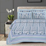 Thumbnail for Rudra Bazaar Turquoise Blue 210 TC Cotton Double King Bedsheet With 2 Pillow Covers